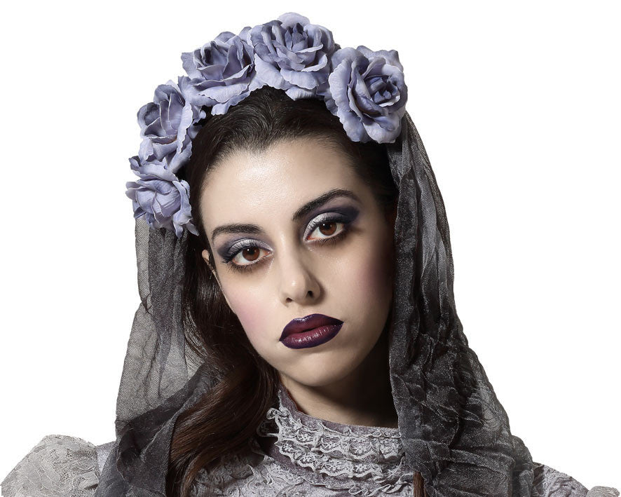 Diadema de Flores Grises con Velo Diademas de Flores Atosa