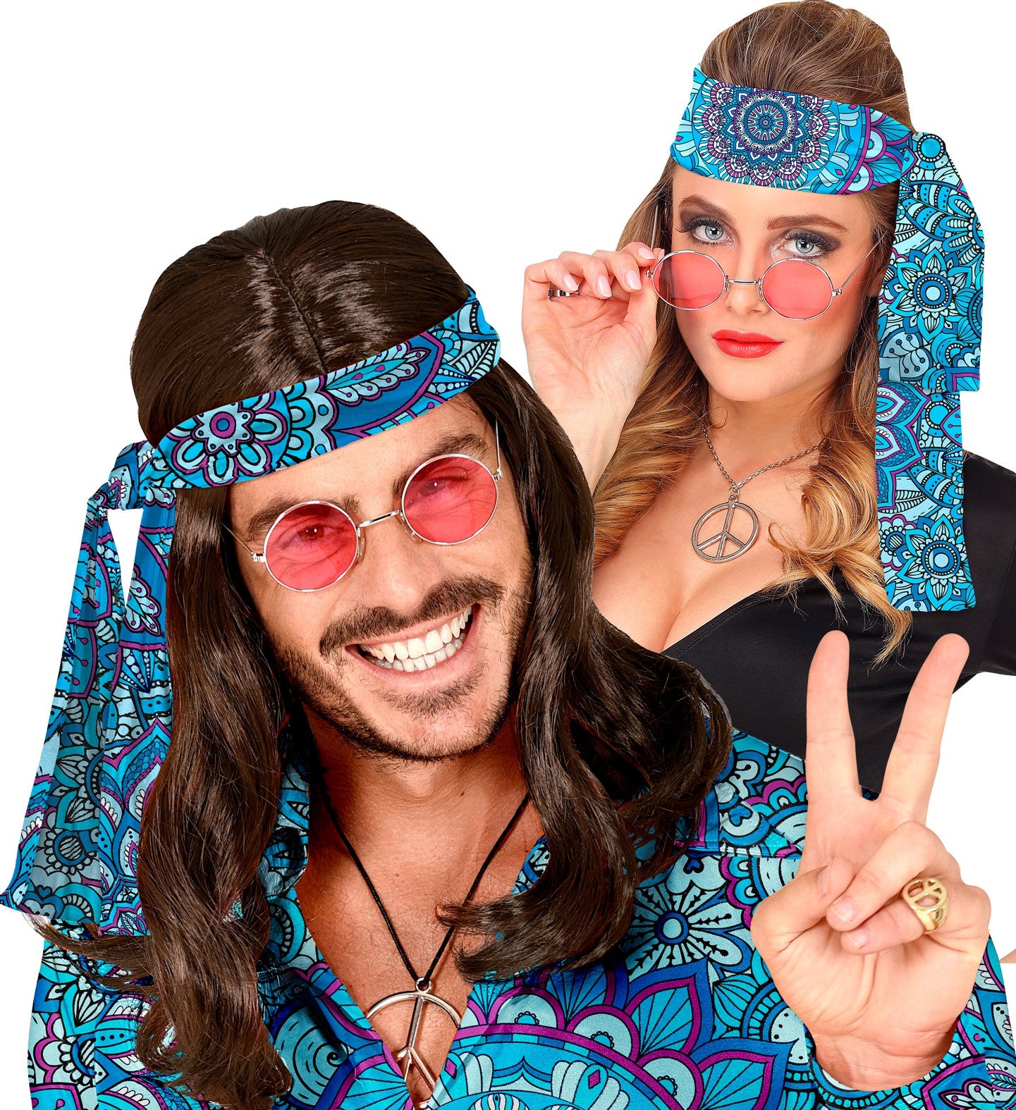 Cinta Hippie Años 60 con Estampado Mandala Azul Complementos Hippies Widmann