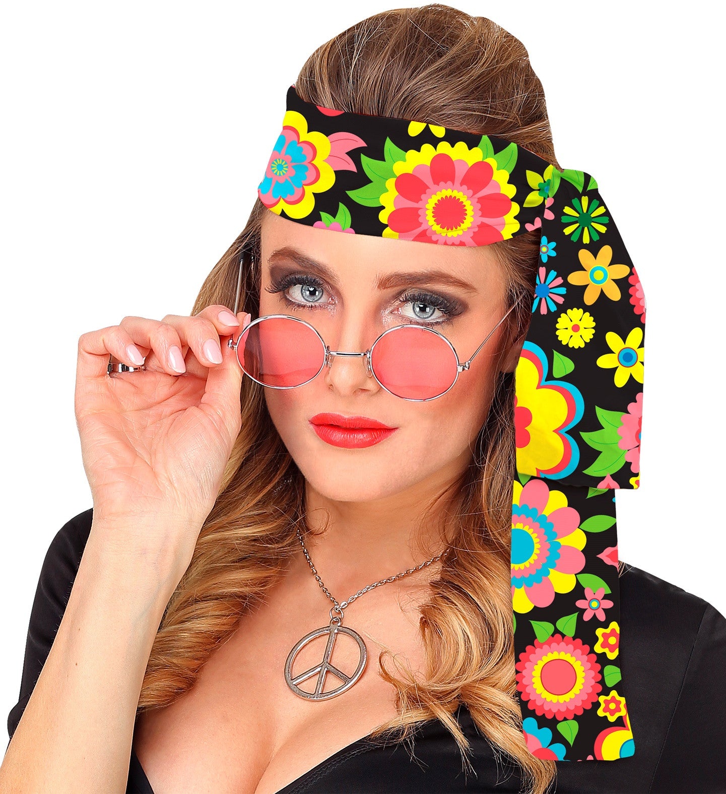 Cinta Hippie Años 60 con Flores Multicolor Complementos Hippies Widmann