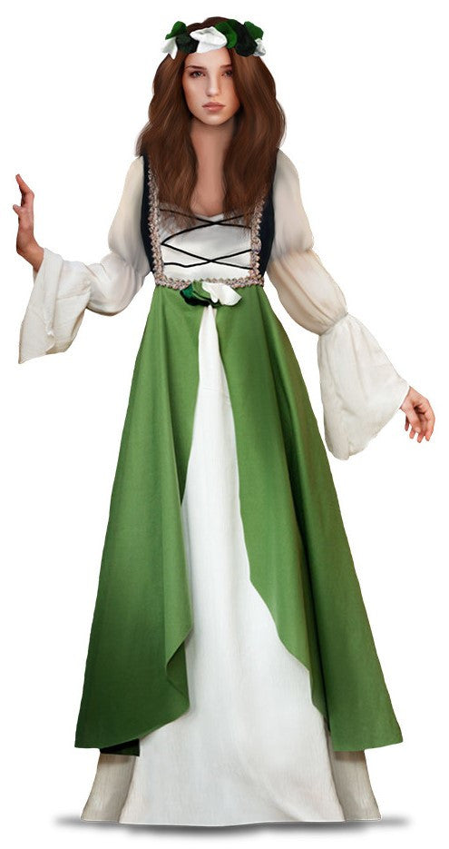 Disfraz de Doncella Medieval Verde para Mujer Princesas y Damas Medievales El Rey del Carnaval