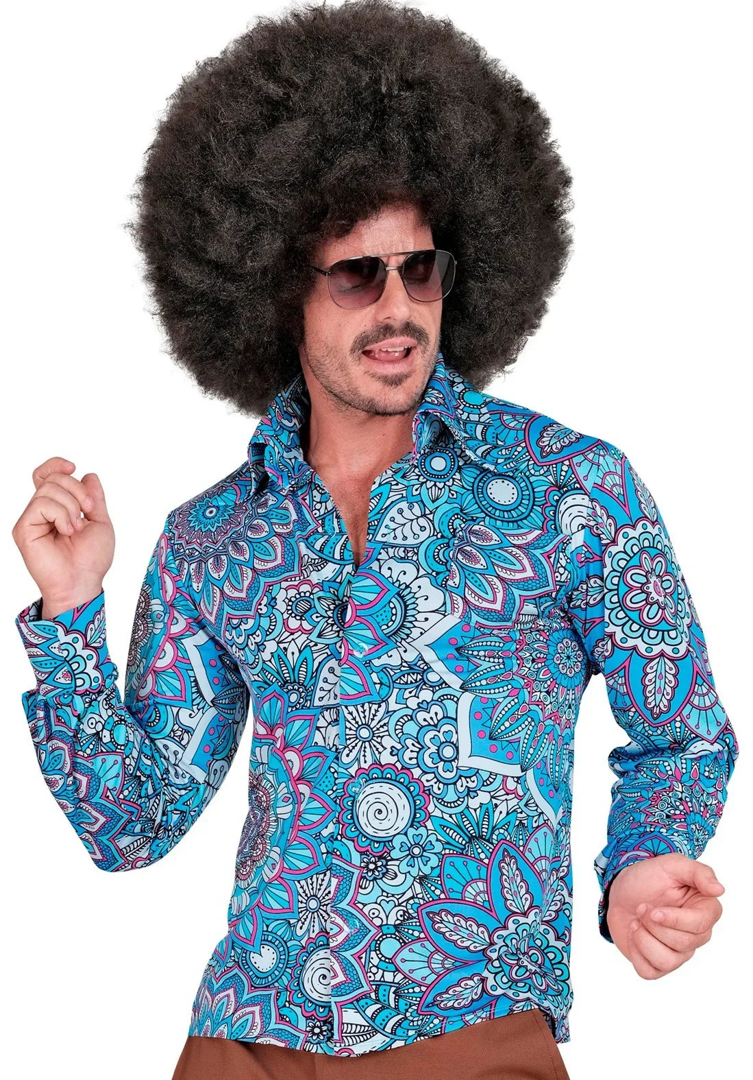 Camisa Años 60 Estampado Mandala Azul para Hombre Años 60 Widmann