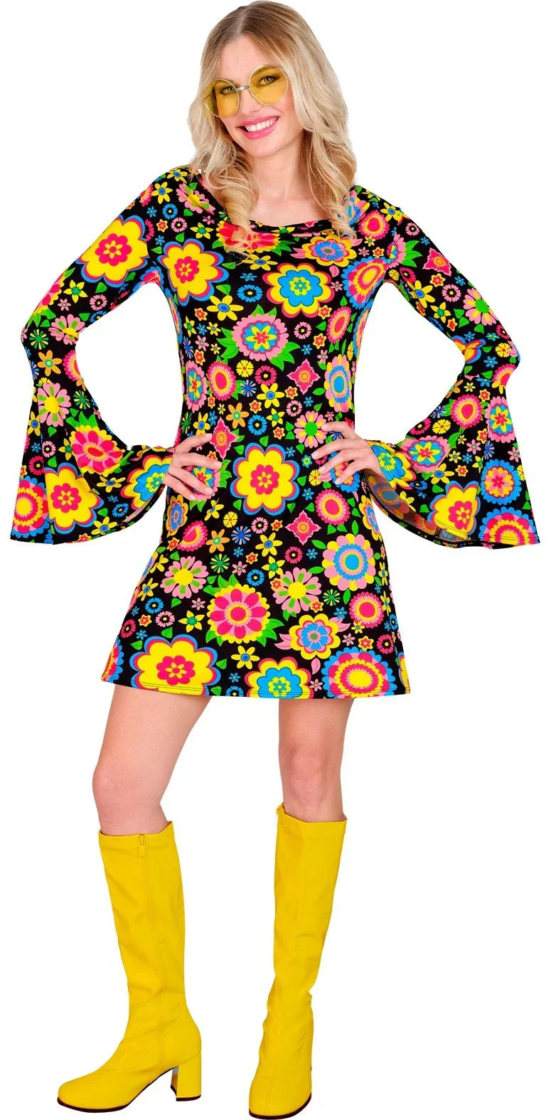 Disfraz Años 60 con Flores Multicolor para Mujer Años 60 Widmann
