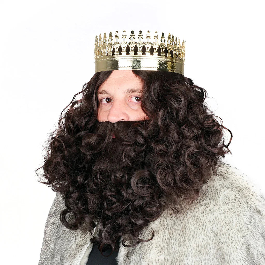 Peluca de Rey Mago Gaspar Castaña con Barba Reyes Magos y Pajes EuroCarnavales