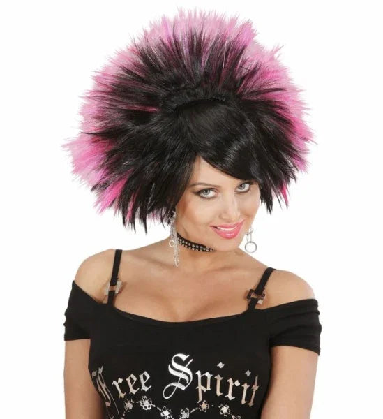 Peluca Morena Rockera con Mechas Fucsias COMPLEMENTOS Widmann