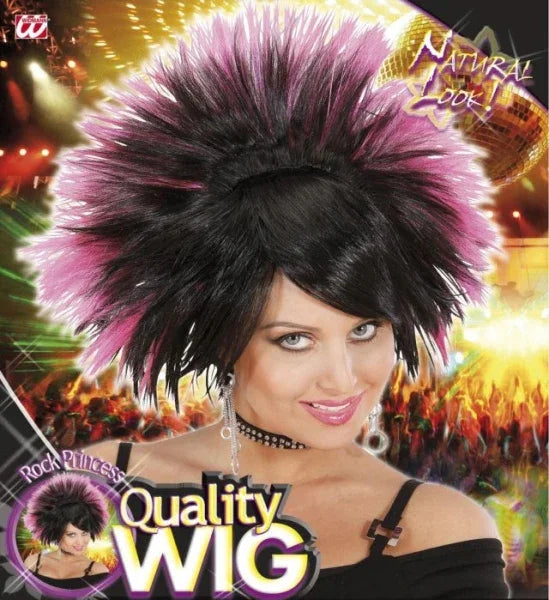 Peluca Morena Rockera con Mechas Fucsias COMPLEMENTOS Widmann