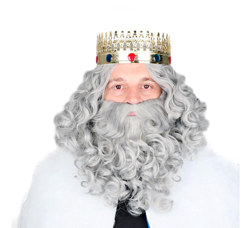 Peluca de Rey Mago Melchor Gris con Barba Reyes Magos y Pajes EuroCarnavales