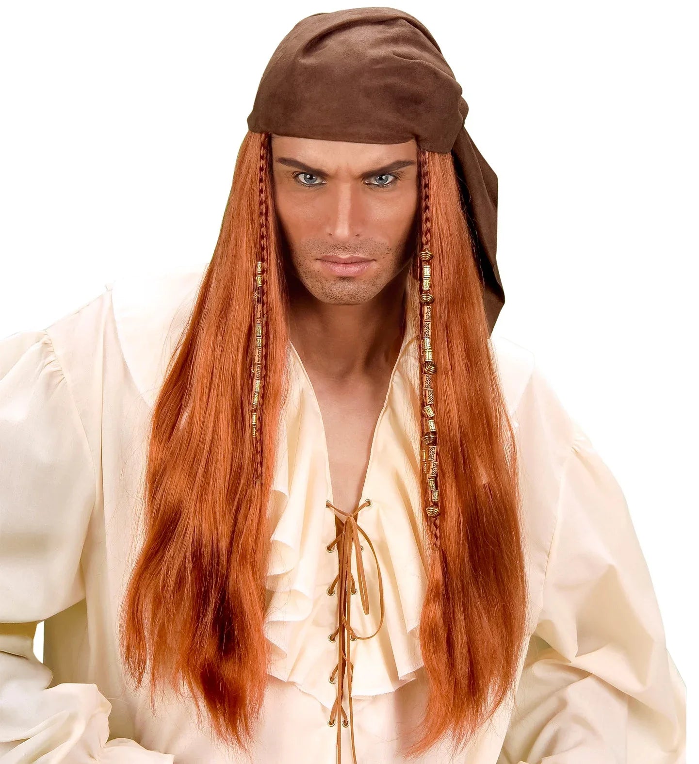 Peluca de Pirata Castaña con Pañuelo Marrón COMPLEMENTOS Widmann