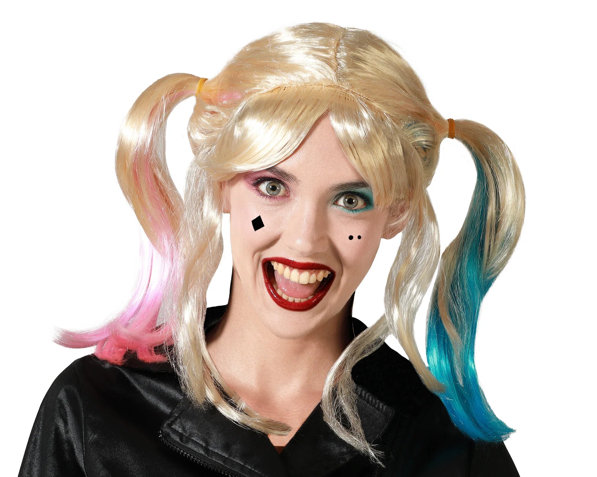 Peluca de Harley Villana Rubia con Coletas Rosas y Azules Pelucas de Harley Quinn Atosa