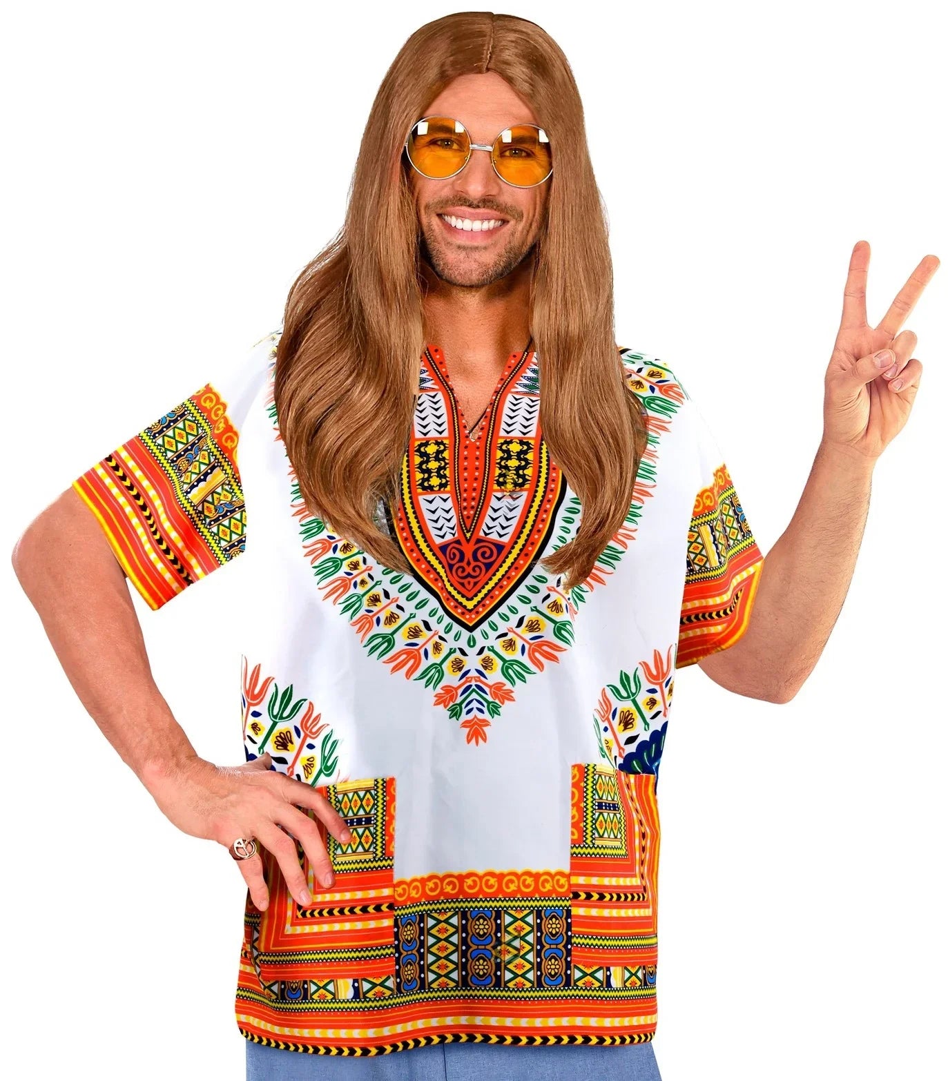 Camiseta Hippie Blanca Estilo Dashiki para Hombre Hippie Widmann