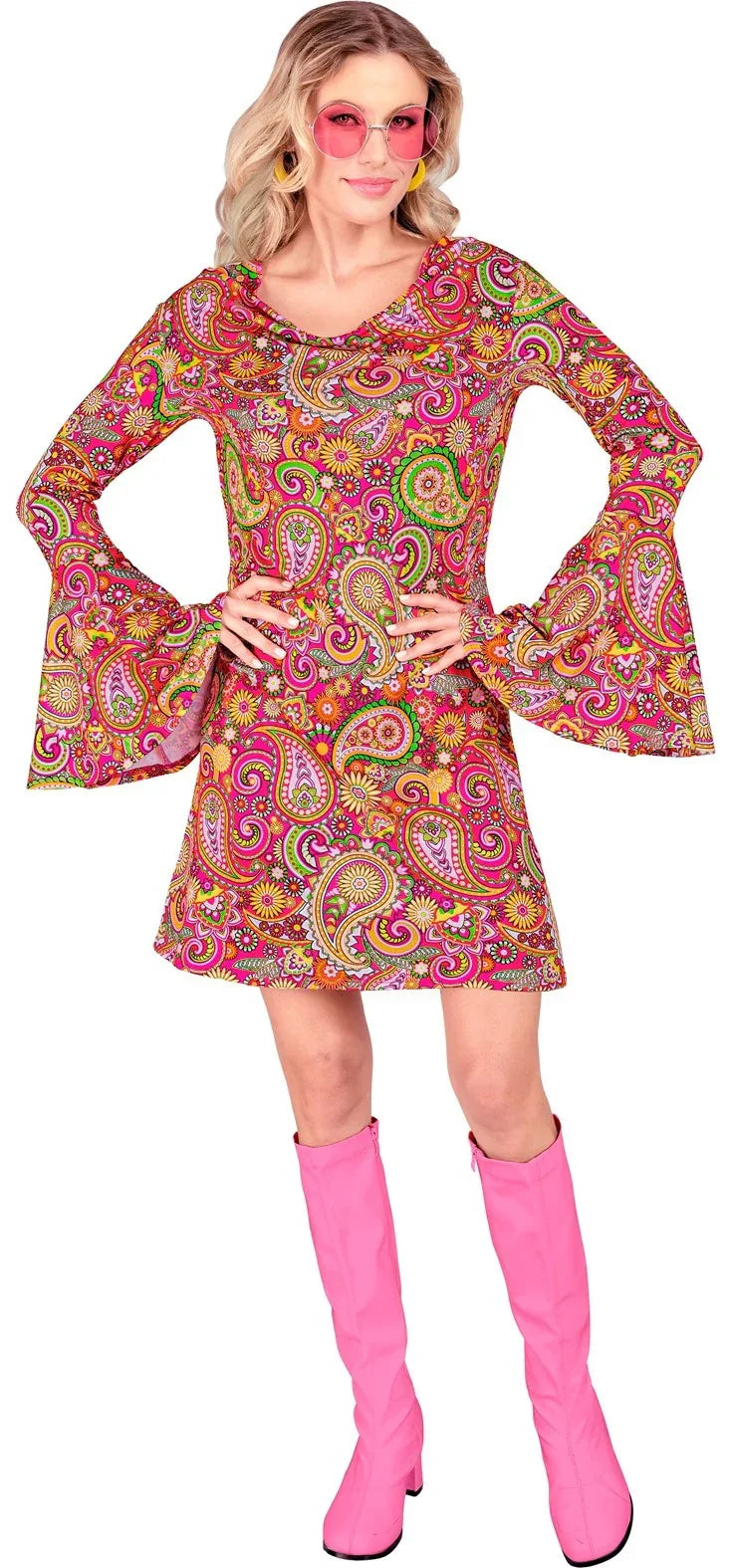 Disfraz Años 60 con Estampado Paisley Rosa para Mujer Años 60 Widmann