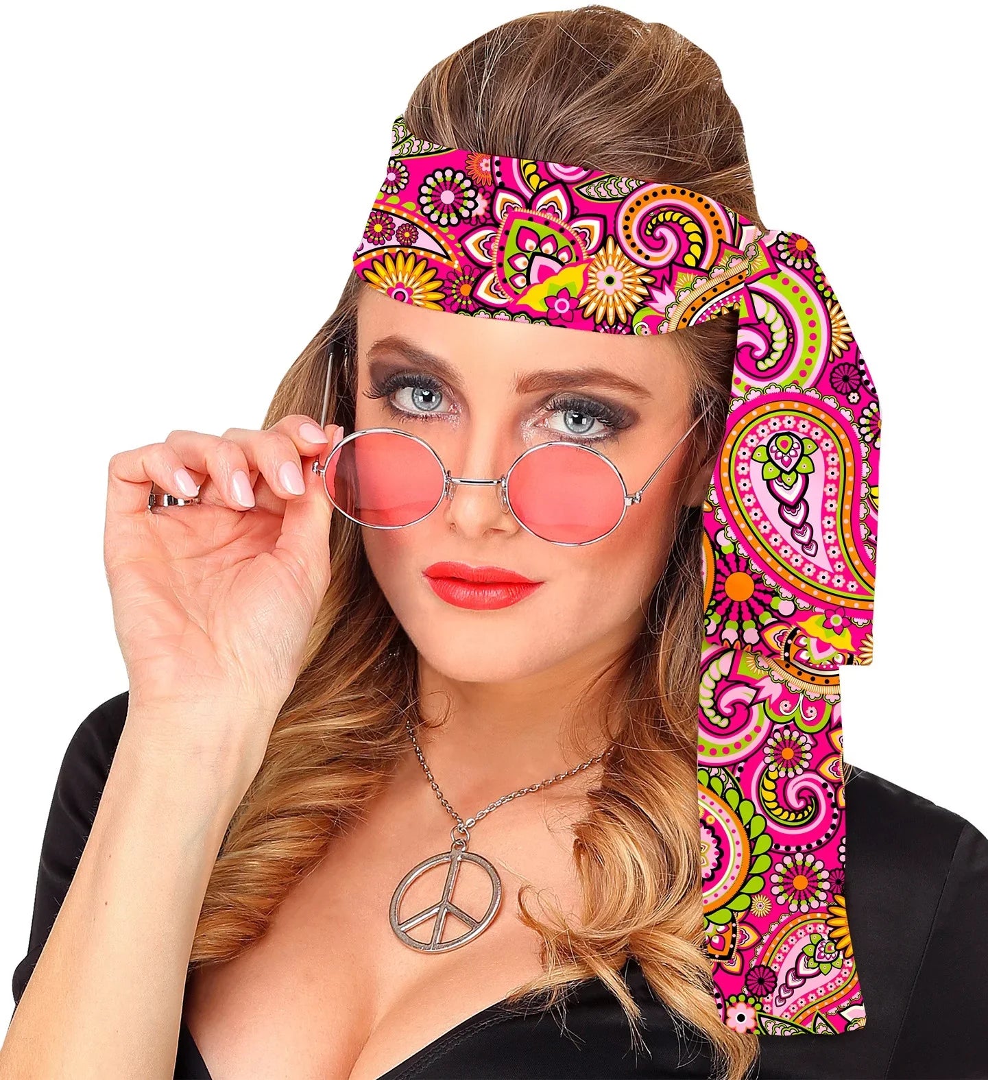 Cinta Hippie Años 60 con Estampado Paisley Rosa Complementos Hippies Widmann