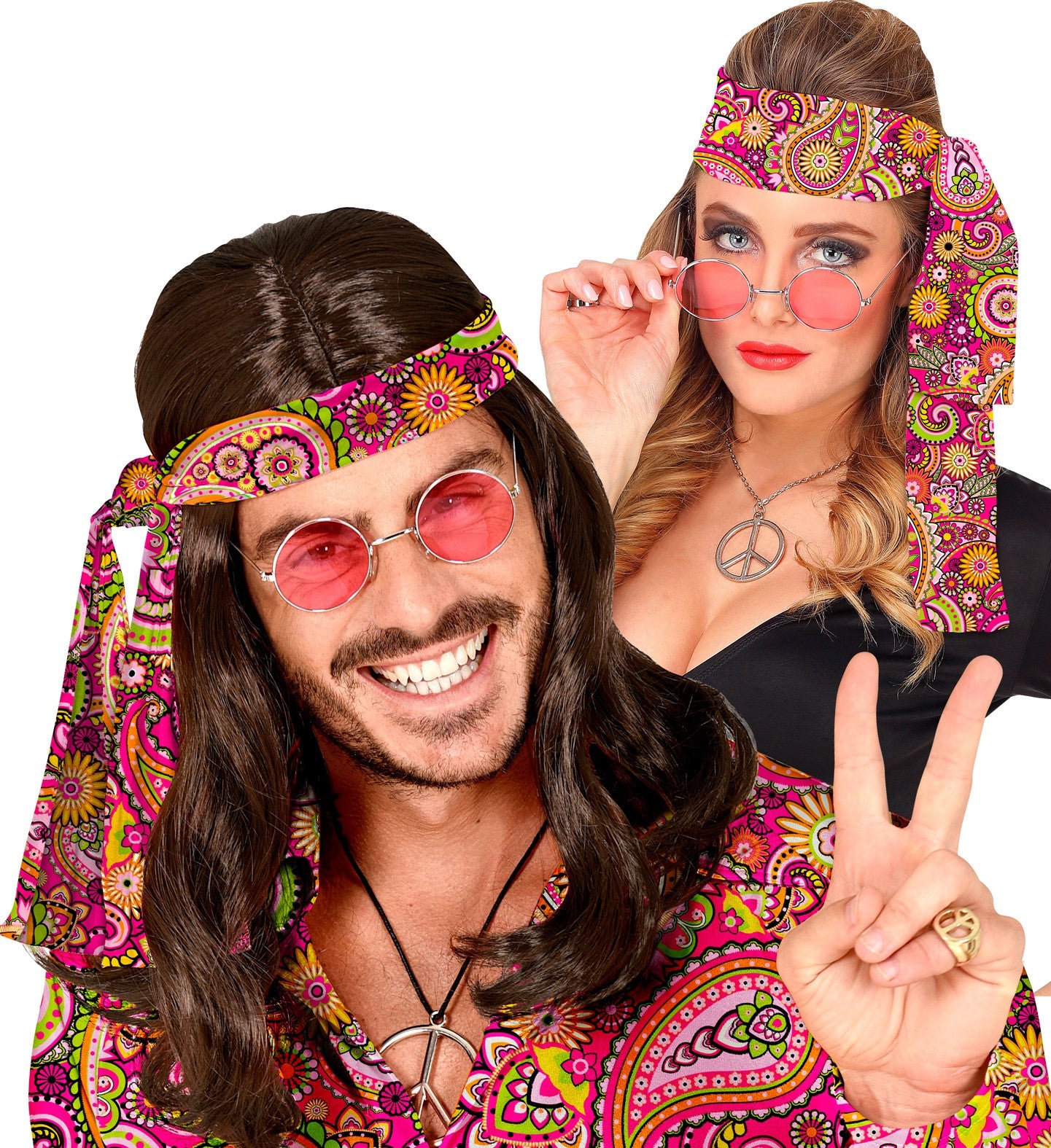 Cinta Hippie Años 60 con Estampado Paisley Rosa Complementos Hippies Widmann