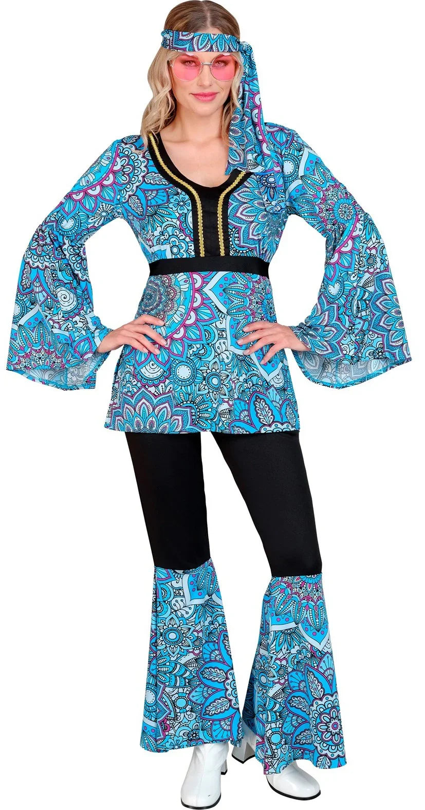 Disfraz Hippie Años 60 con Estampado Mandala Azul para Mujer Hippies Widmann