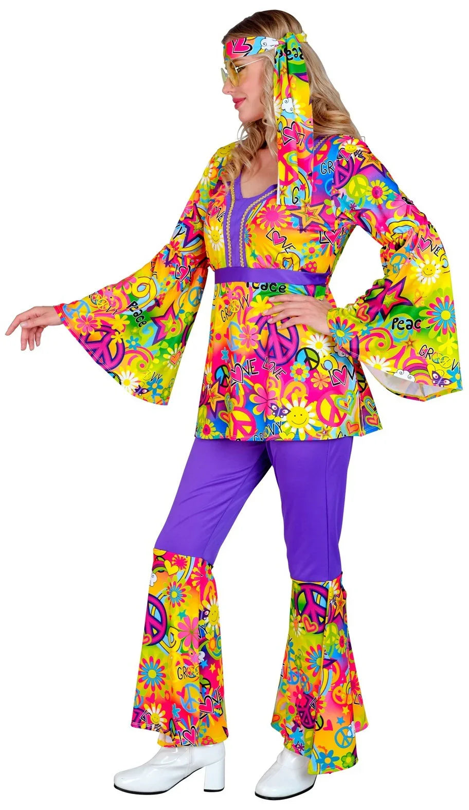 Disfraz Hippie Años 60 con Estampado Paz y Amor para Mujer Hippies Widmann