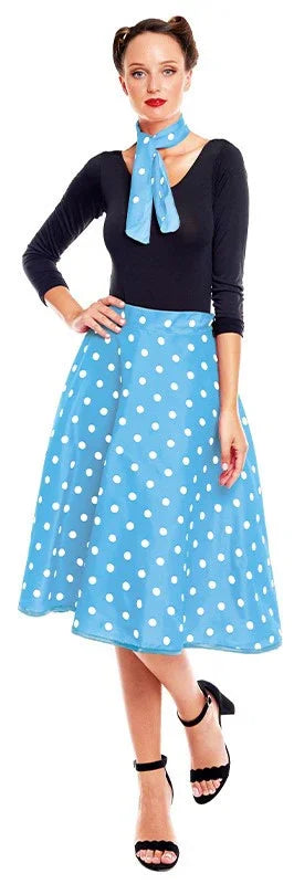 Falda Años 50 Azul con Lunares Blancos para Mujer Grease y Años 40 - 50 Partilandia