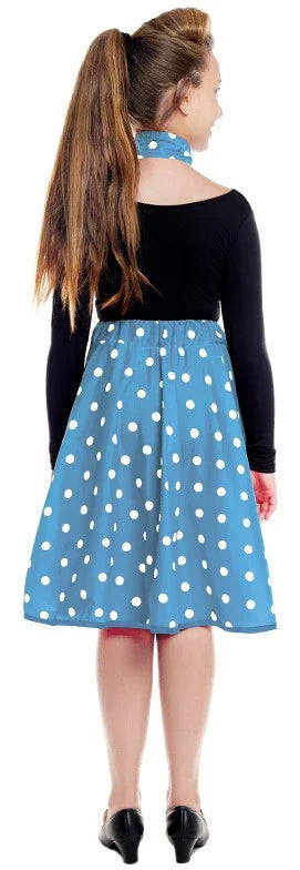 Falda Años 50 Azul con Lunares Blancos Infantil Grease y Años 40-50 Infantiles Partilandia