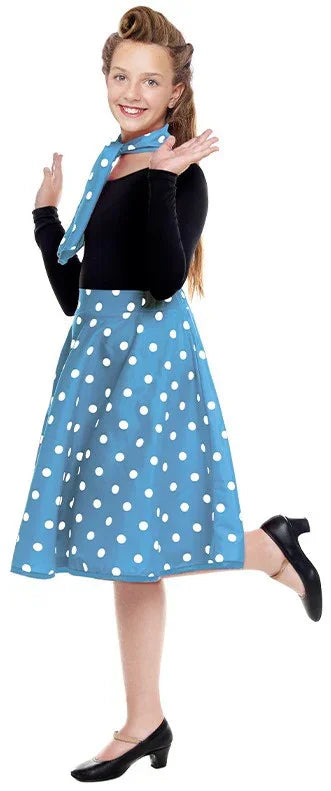 Falda Años 50 Azul con Lunares Blancos Infantil Grease y Años 40-50 Infantiles Partilandia