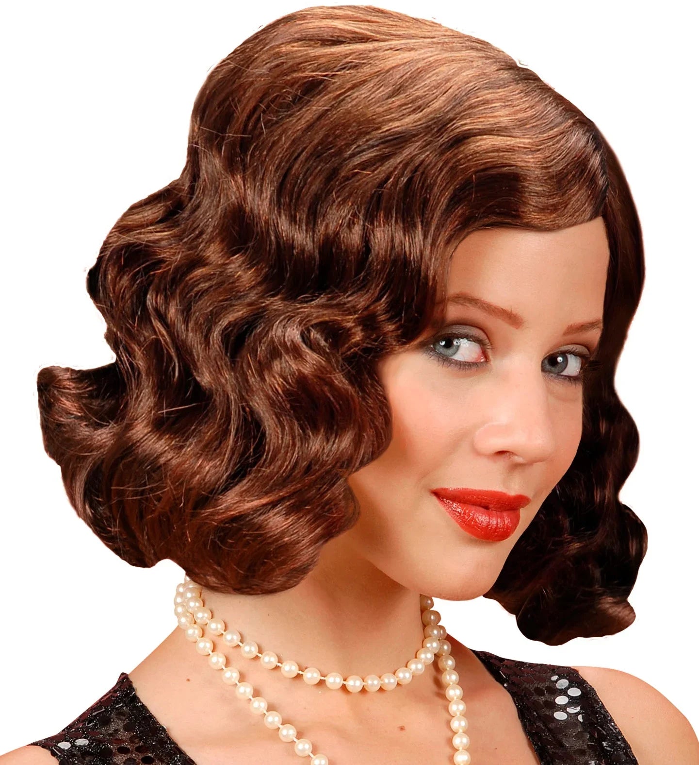 Peluca Castaña Ondulada Estilo Años 20 Charlestón Widmann