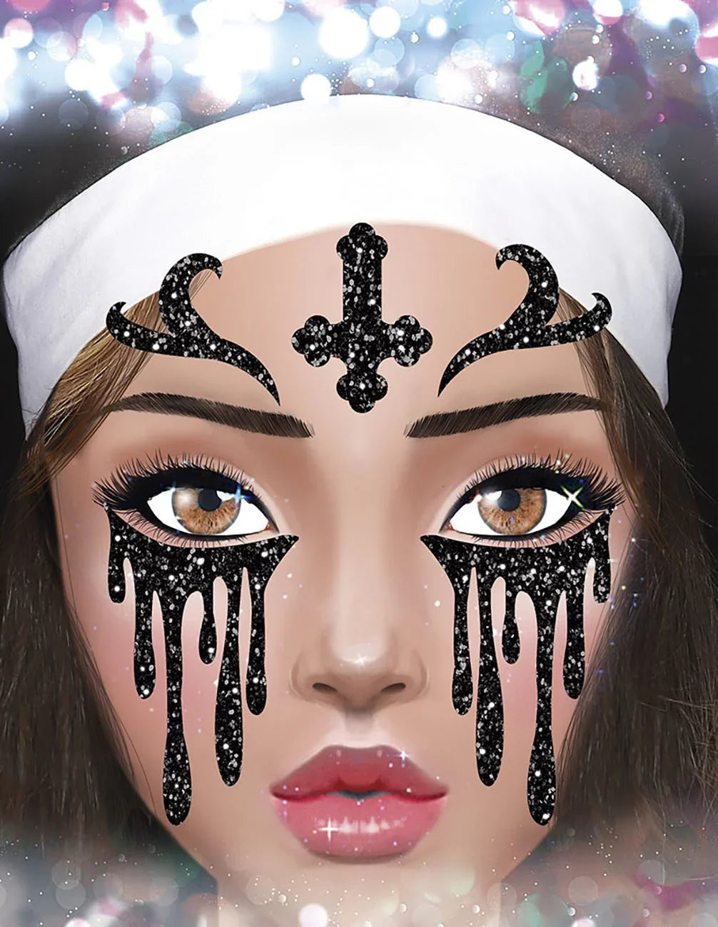 Maquillaje Adhesivo Negro con Purpurina de Monja Kits de Maquillaje Guirca