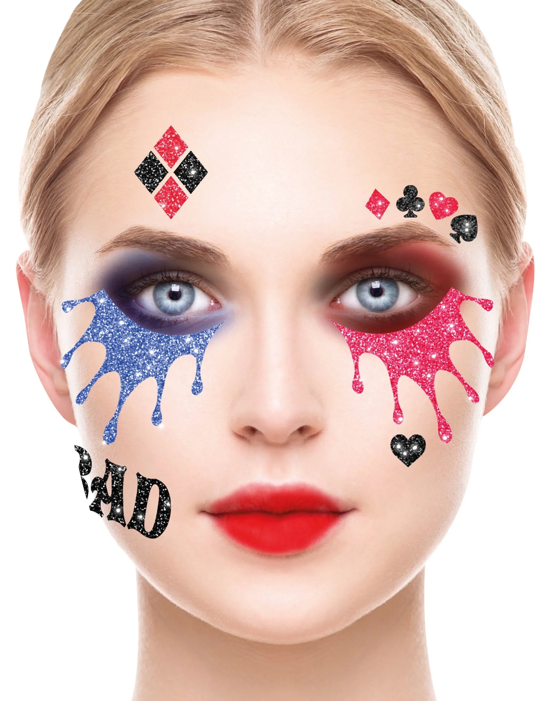Maquillaje Adhesivo de Harley Villana con Purpurina Kits de Maquillaje Guirca
