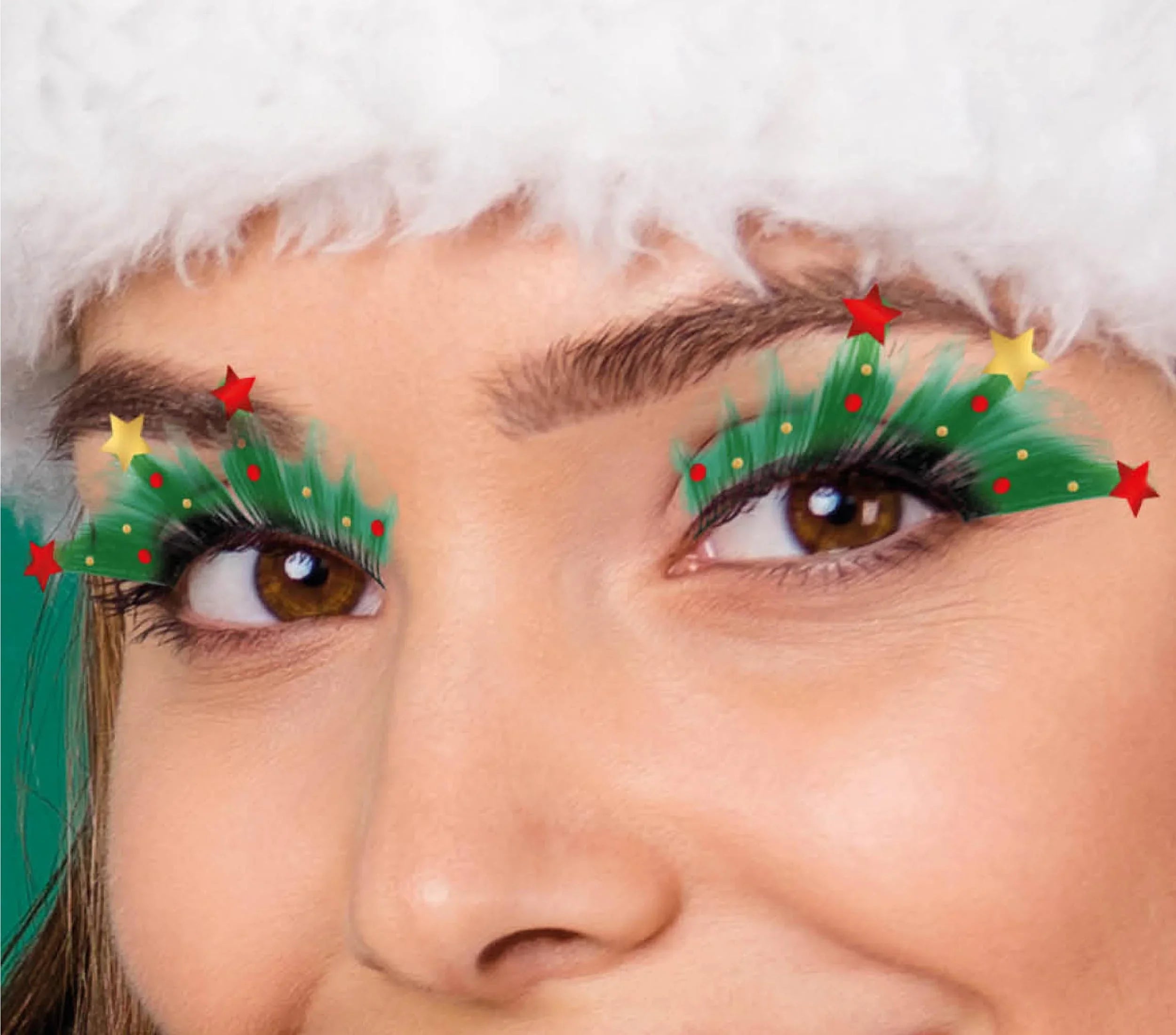 Pestañas Navideñas Verdes con Estrellas y Pedrería Pestañas Guirca