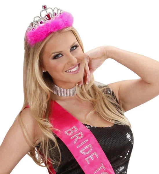 Tiara plata con marabú fucsia COMPLEMENTOS Widmann