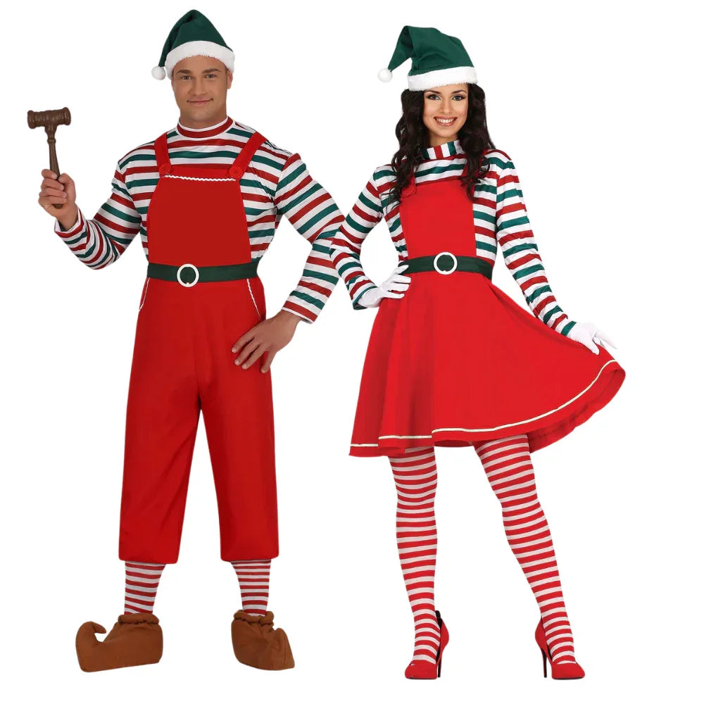 Disfraces en Pareja de Elfos de Papá Noel con Peto Elfos Navideños Disfraces Simon