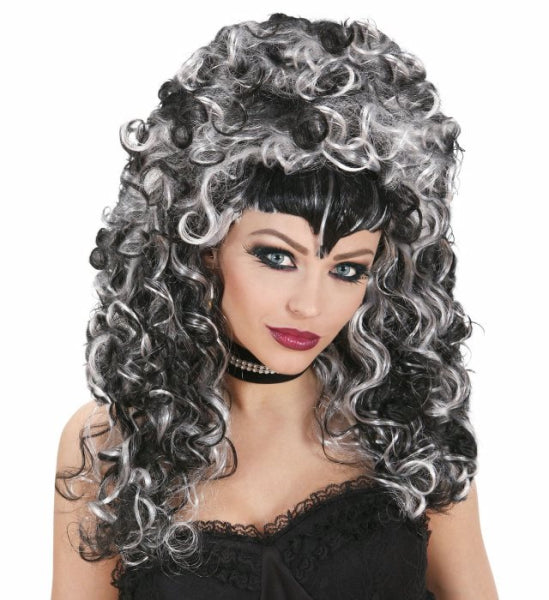 Peluca de Vampiresa Blanca y Negra Rizada COMPLEMENTOS Widmann
