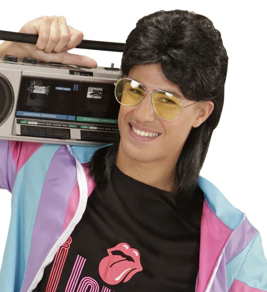 Peluca Morena Años 80 con Gafas COMPLEMENTOS Widmann