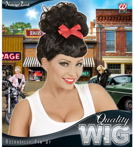 Peluca Negra Rockabilly con Lazo COMPLEMENTOS Widmann