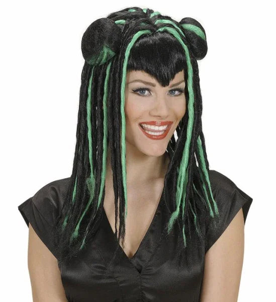 Peluca Morena con Rastas Verdes COMPLEMENTOS Widmann