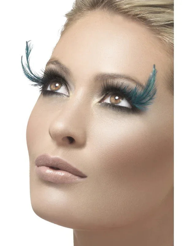 Pestañas negras con plumas verdes COMPLEMENTOS Smiffys