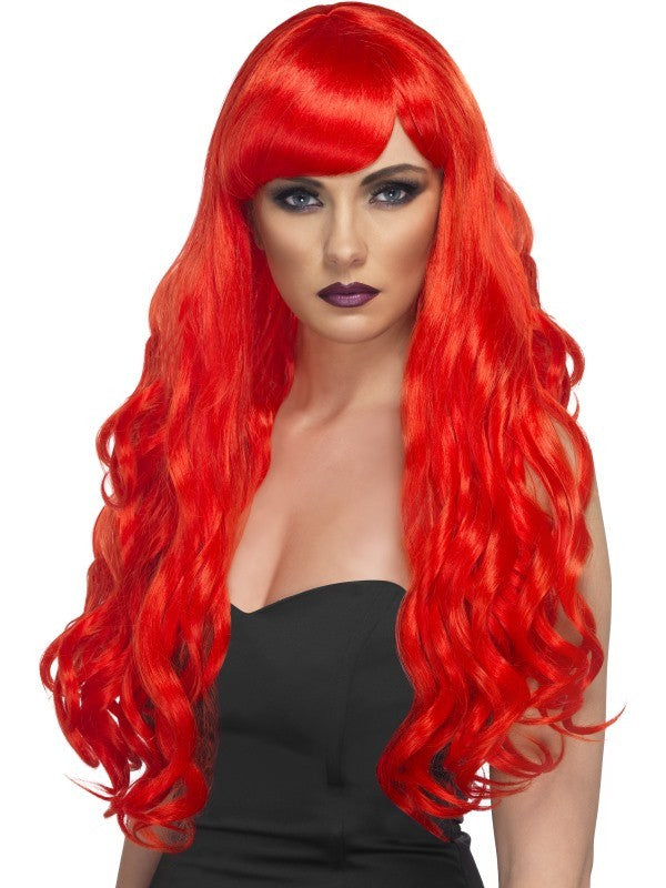 Peluca Roja Ondulada Larga con Flequillo COMPLEMENTOS Smiffys