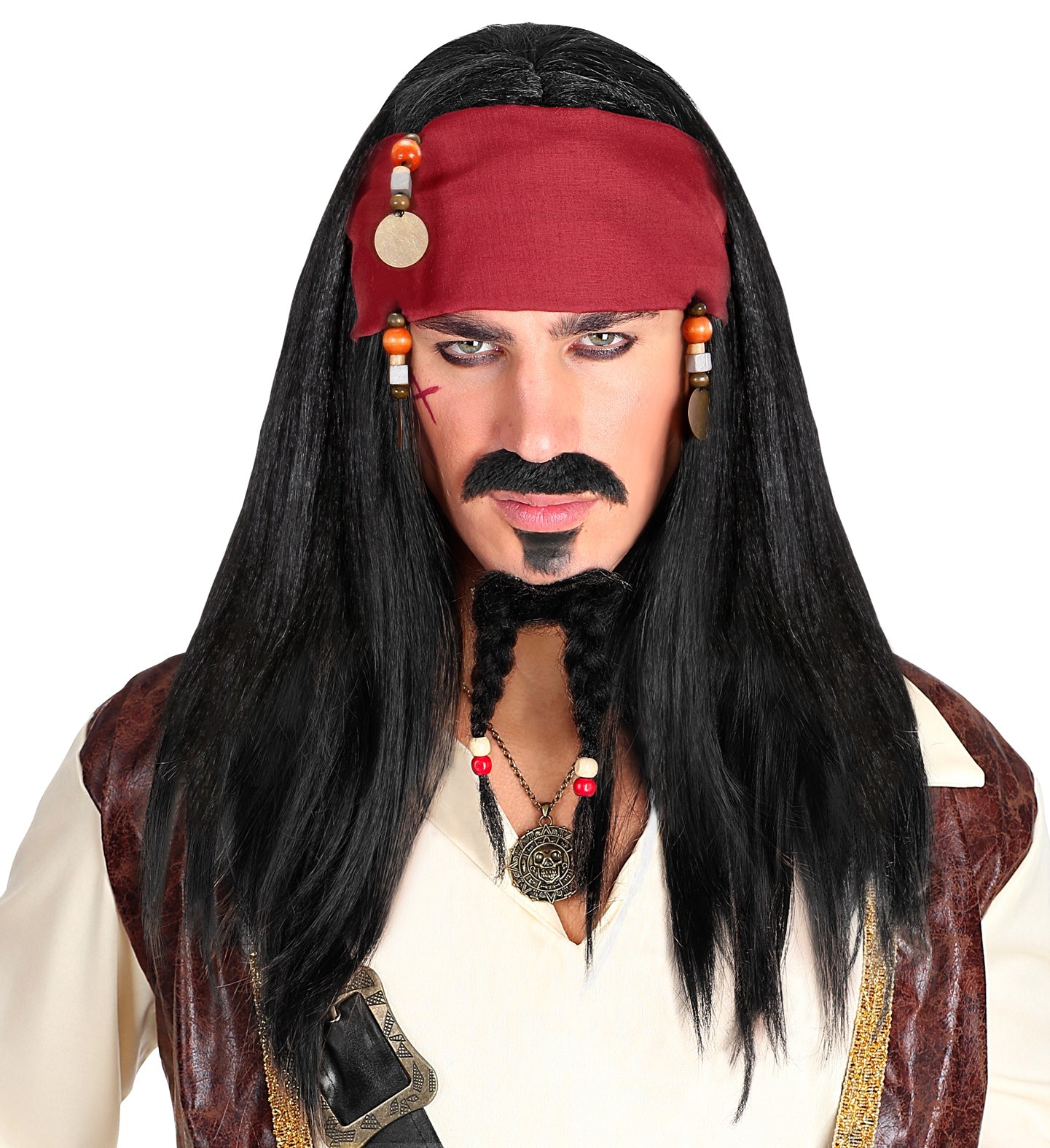 Peluca de Pirata Morena con Turbante Rojo COMPLEMENTOS Widmann