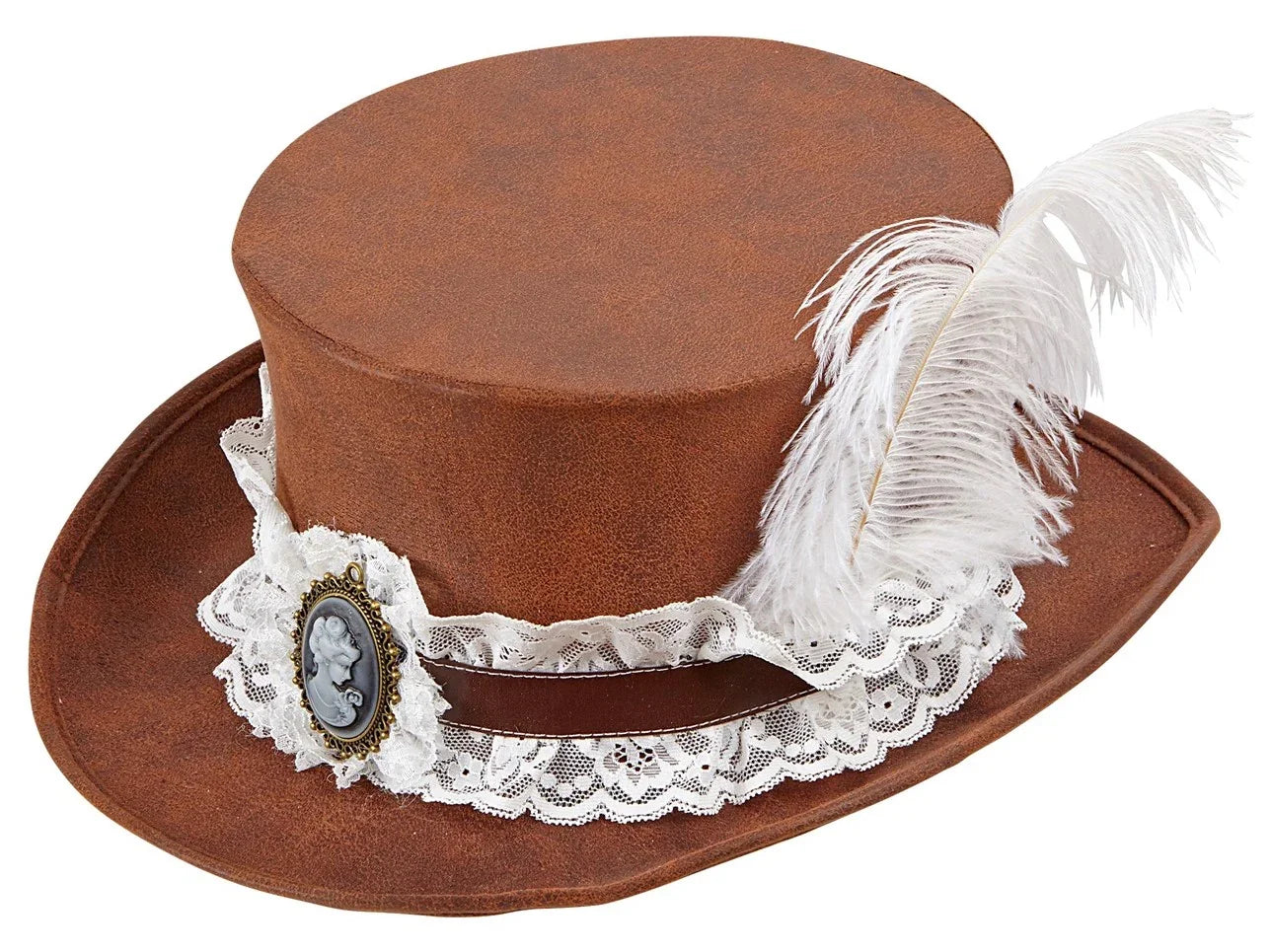 Sombrero Steampunk Efecto Cuero Marrón con Pluma Sombreros Steampunk Widmann