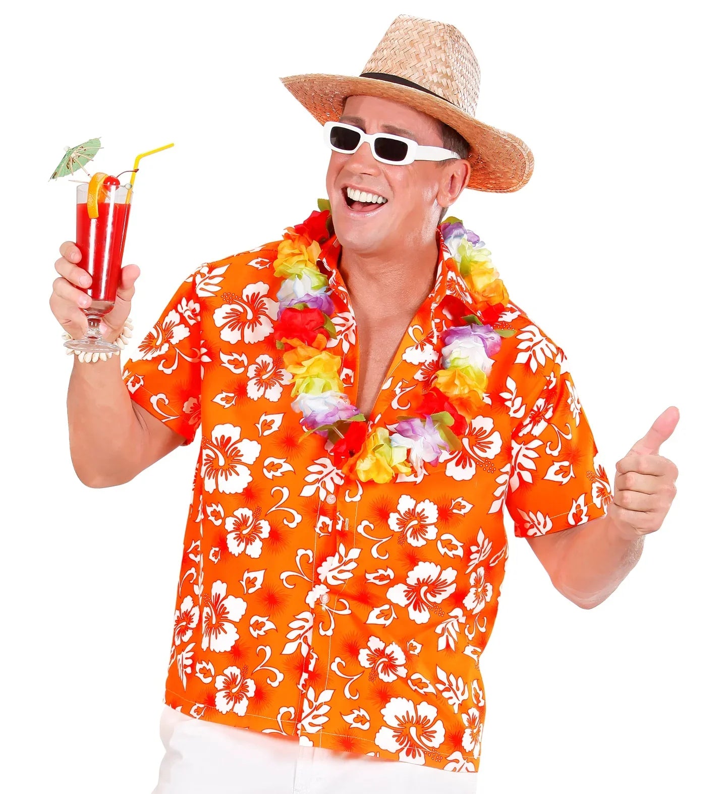 Camisa Hawaiana Naranja con Flores para Hombre Complementos Hawaianos Widmann