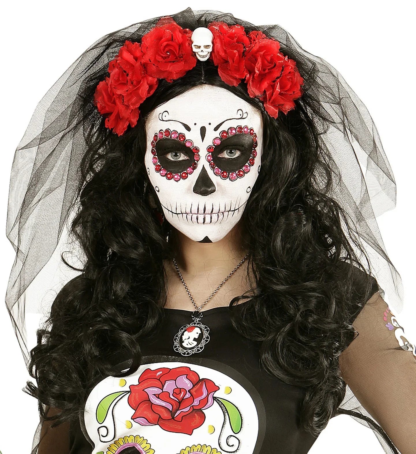 Diadema de Catrina con Flores Accesorios Halloween Widmann