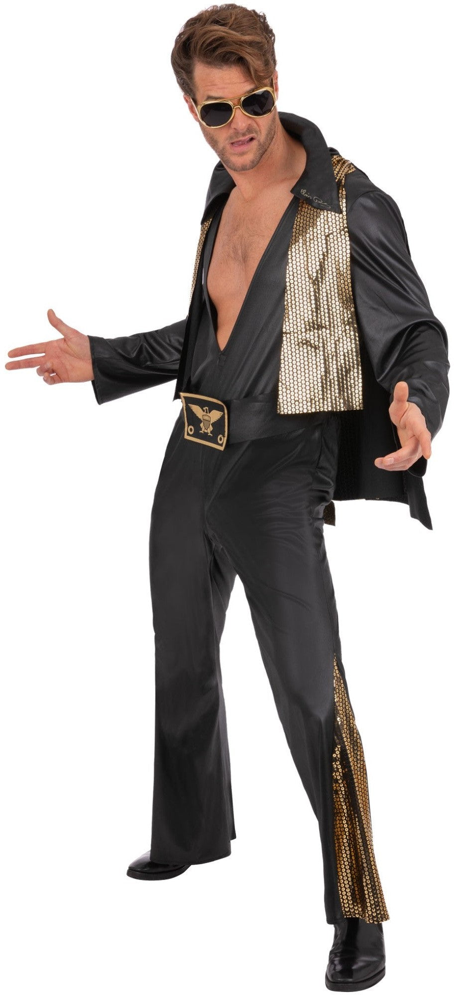 Disfraz de Elvis Negro Escotado para Hombre Elvis Smiffys