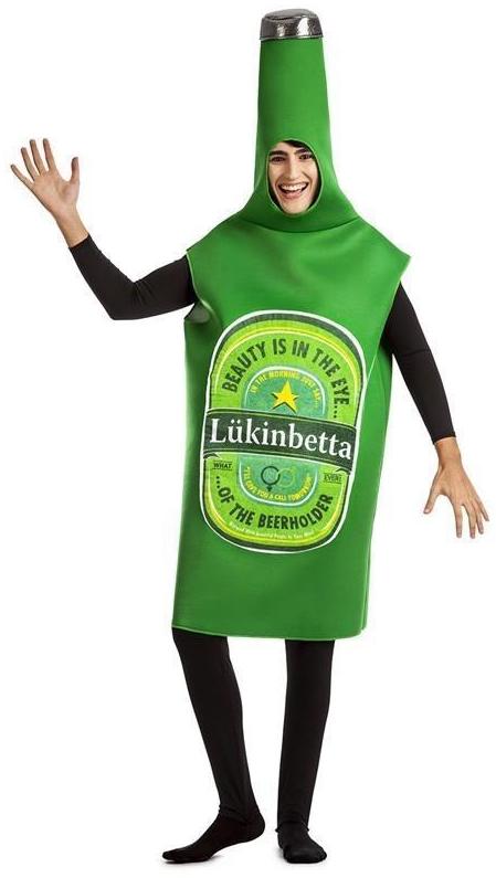 Disfraz de Botellín de Cerveza Verde para Adulto Bebida y Comida Kimokawaii