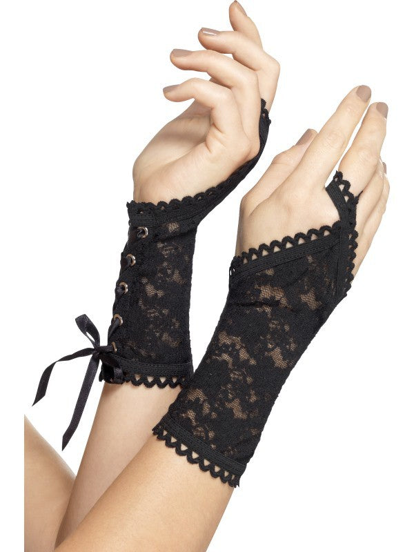 Guantes de Encaje Negros con Lazo Guantes Smiffys