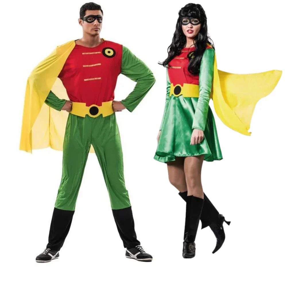 Disfraces en Pareja de Superhéroes Rojos y Verdes Robin Disfraces Simon