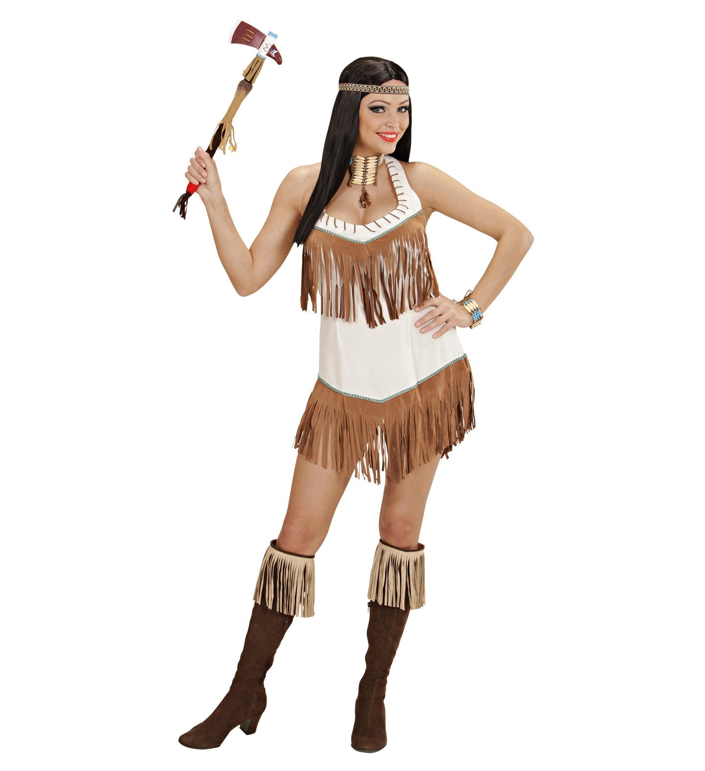 Disfraz de India Beige con Flecos Adultos Widmann