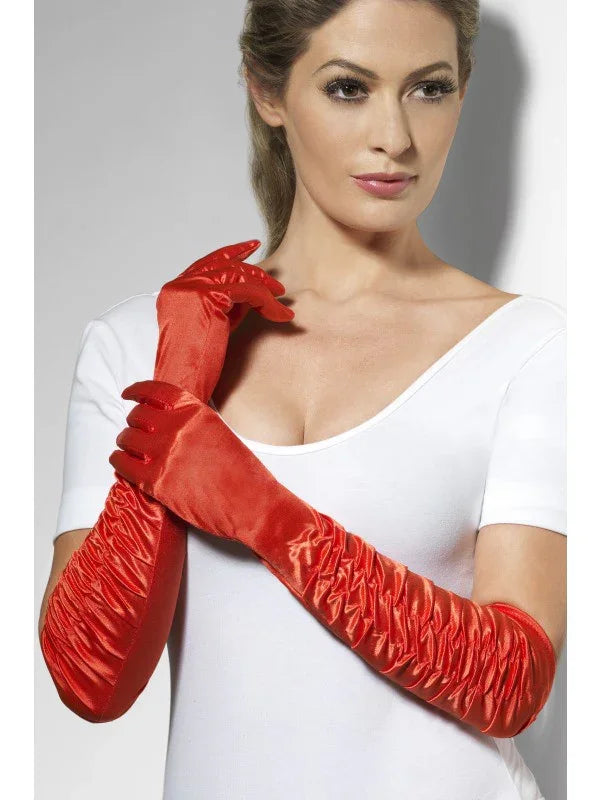 Guantes de Raso Largos con Pliegues Guantes Smiffys Rojo