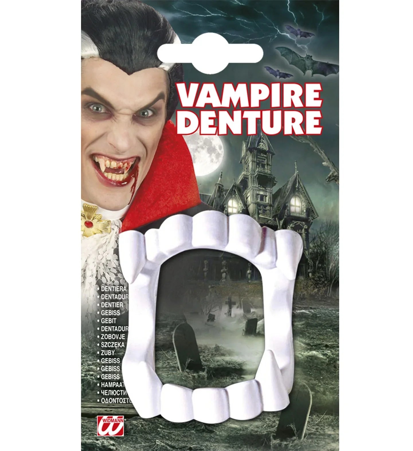 Dentadura de Vampiro Económica Latex, Sangre, Heridas y Protesis Widmann