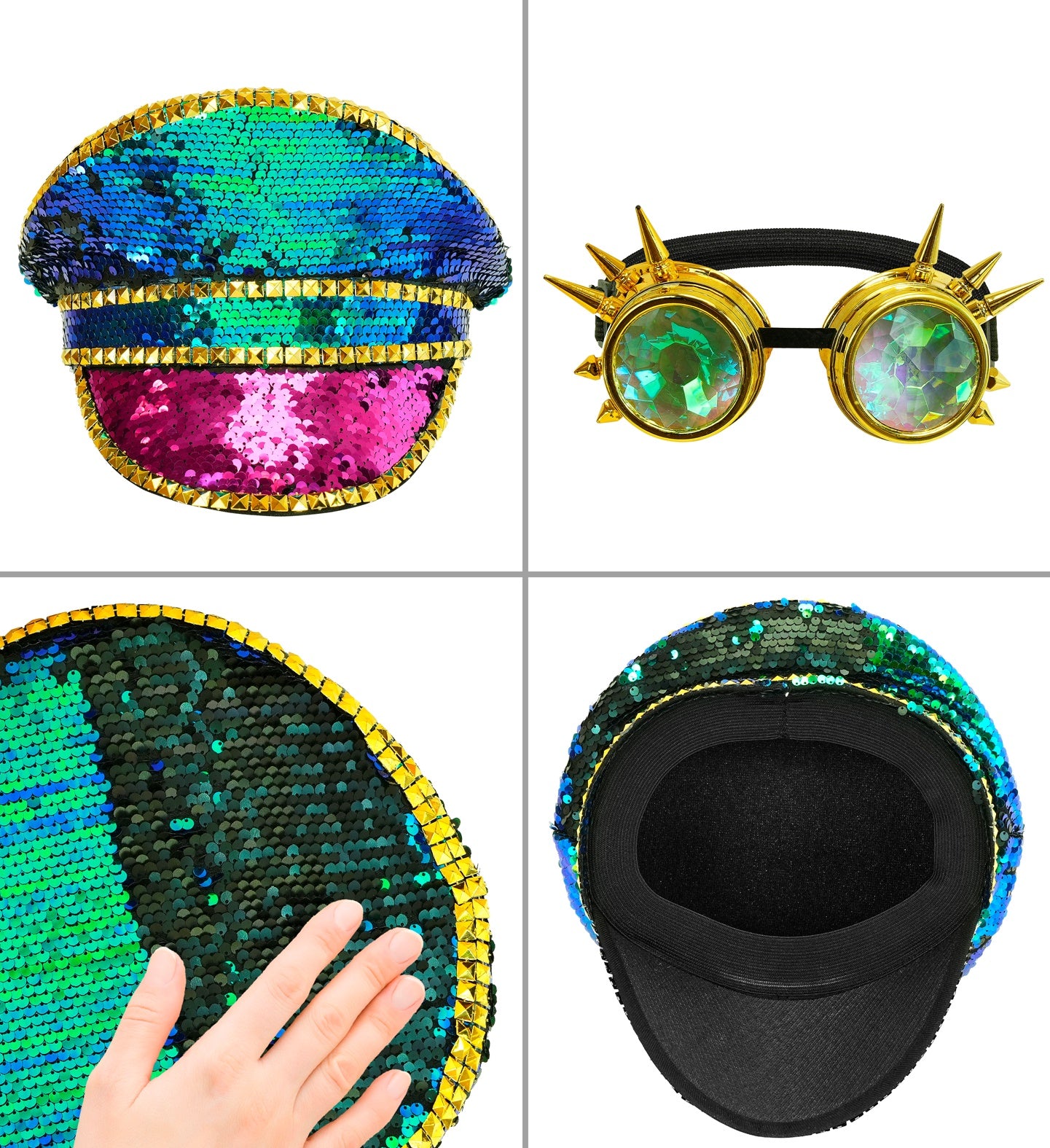 Gorra de Capitán Multicolor con Lentejuelas y Gafas Steampunk Sombreros y Gorros Widmann