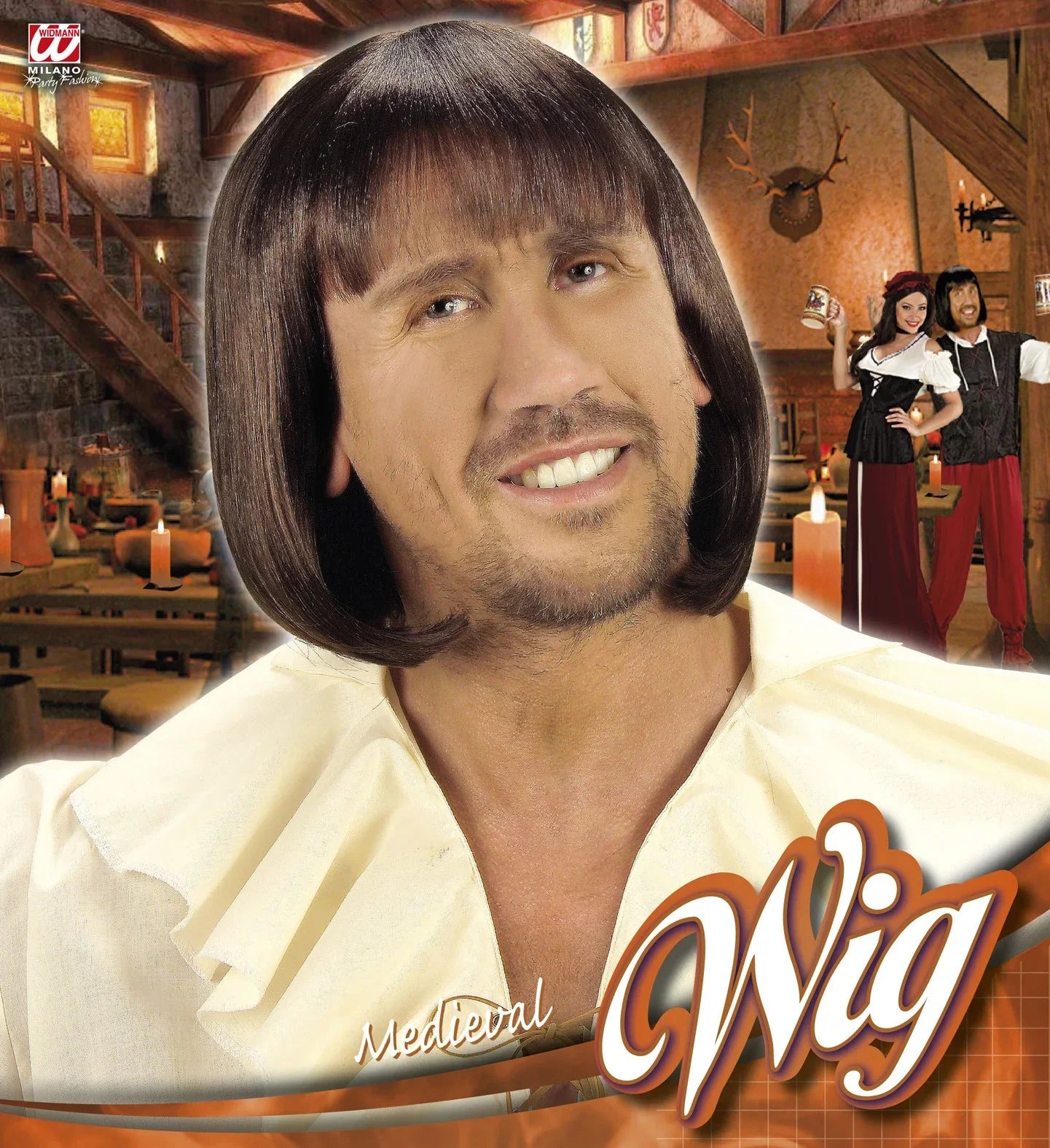 Peluca Castaña Medieval para Hombre COMPLEMENTOS Widmann