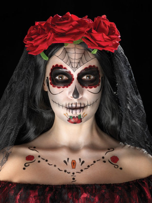 Kit Tatuajes y Maquillaje Catrina Rojo Kits de Maquillaje Smiffys