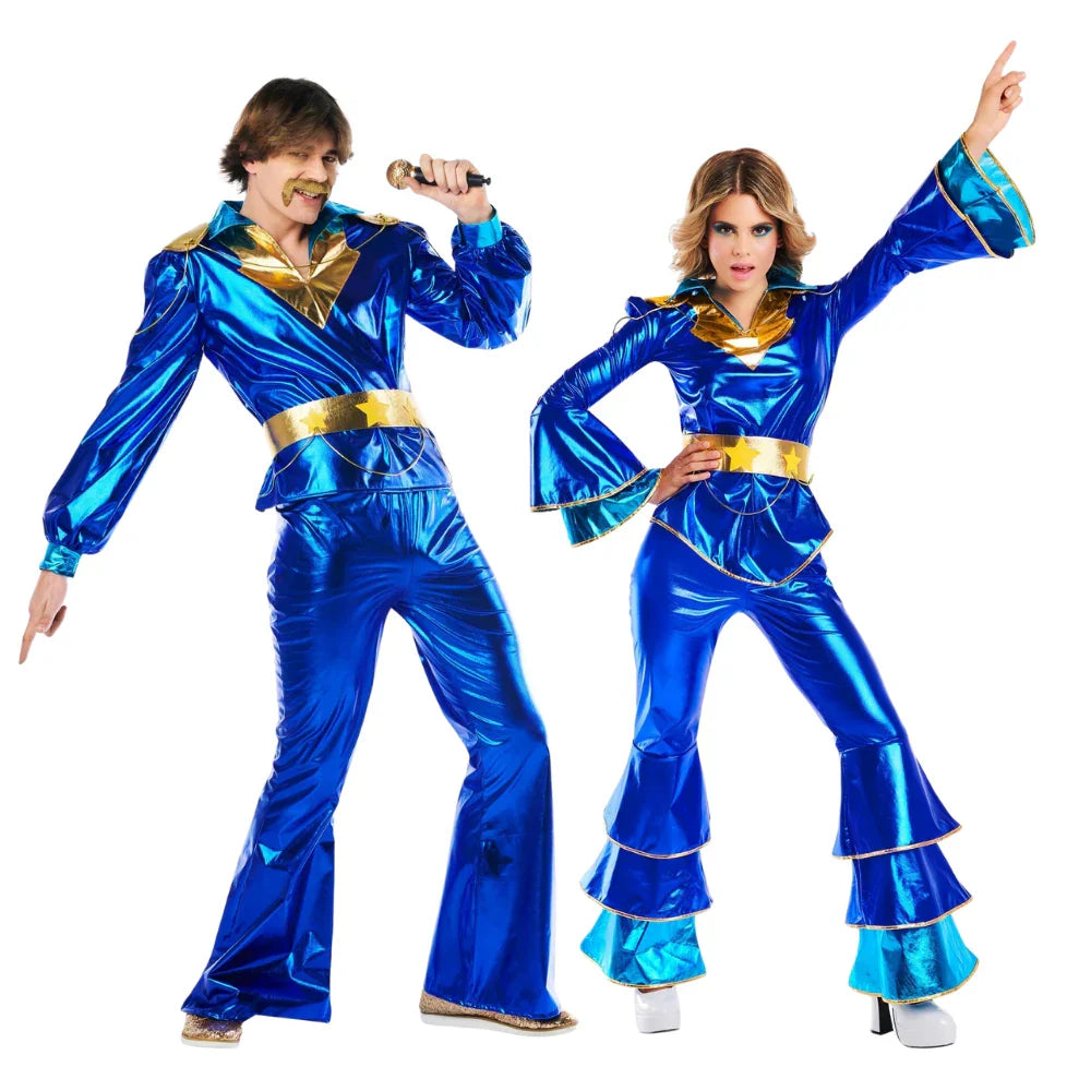 Disfraces en Pareja de Disco Años 70 Azul y Dorado Disco Disfraces Simon