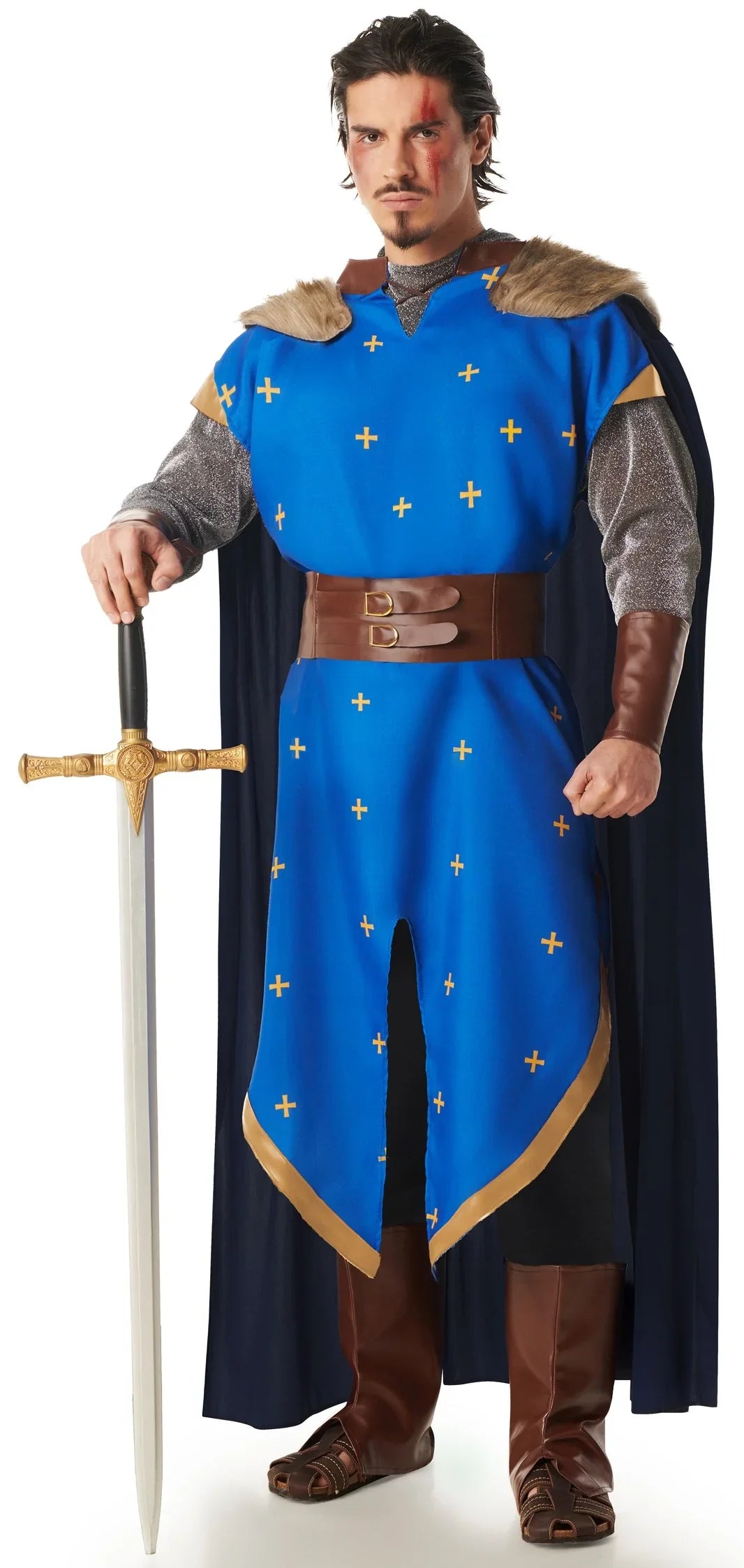 Disfraz de Caballero Medieval Azul con Capa para Hombre Caballeros y Cruzados Medievales Kimokawaii