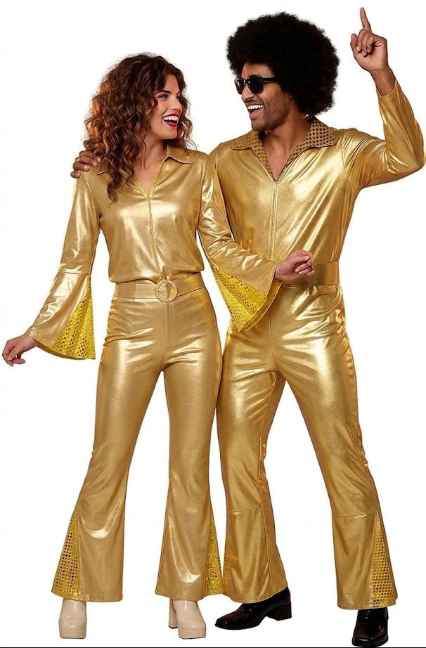 Disfraces en Pareja de Disco Años 70 en Color Dorado
